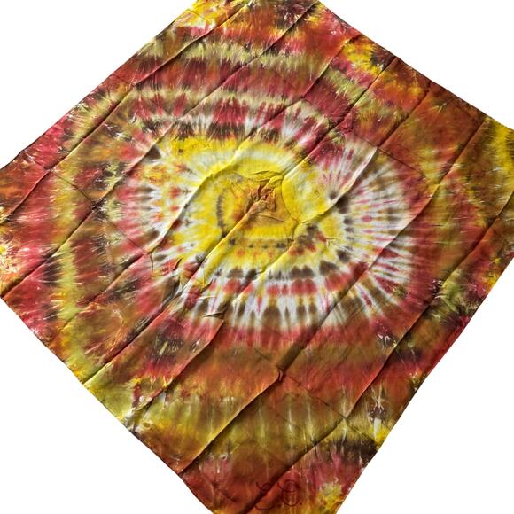 Brilliant Yellow Gold Orange Hand Tie Dyed Silk Scarf Large Square Boho Hippie - Picture 2 of 10